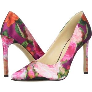 Nine West Pink Floral Satin Tatiana Stiletto Heels